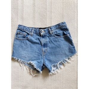 EXPRESS denim cutoff high rise jean shorts blue 10